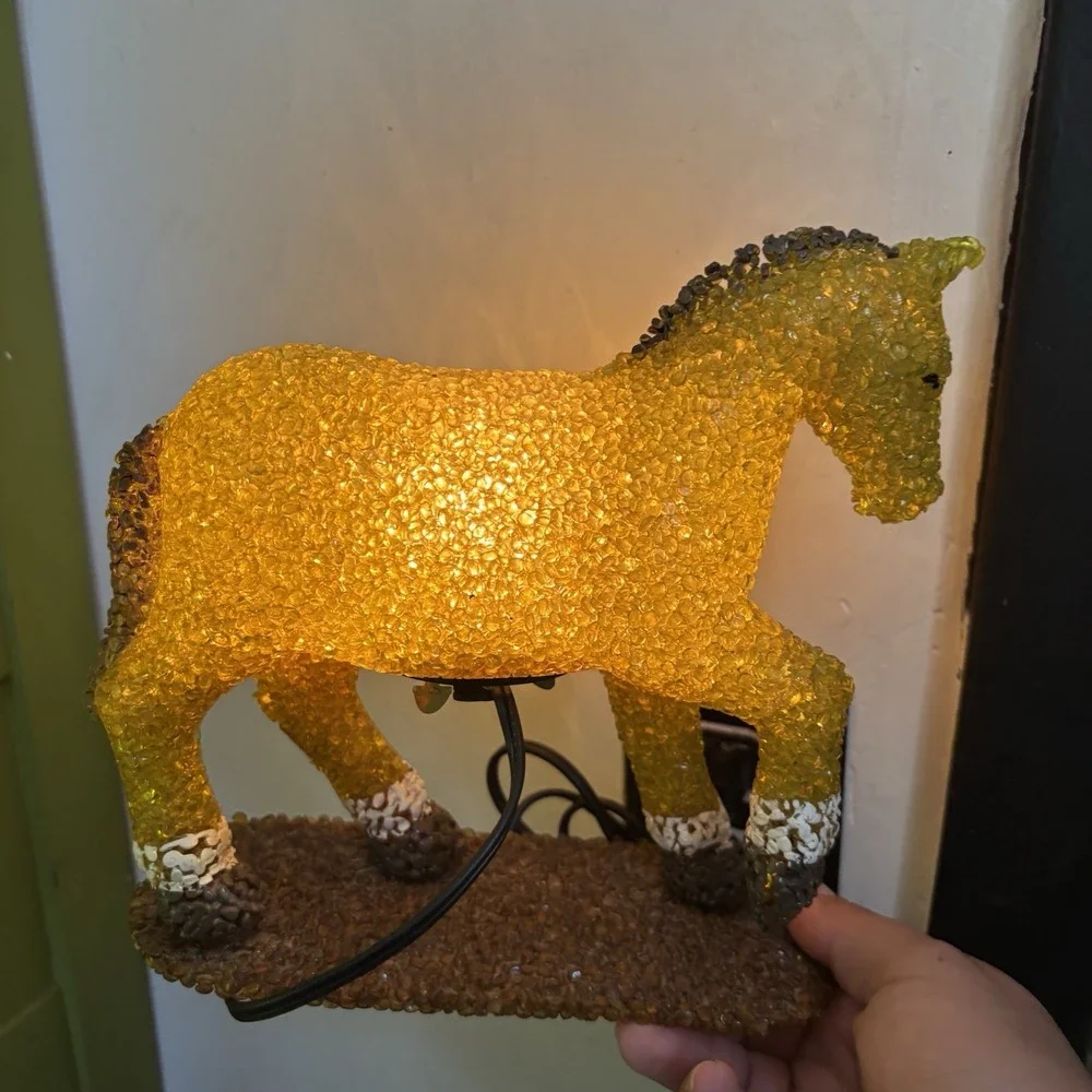 Vintage Beaded Plastic Horse Night‎ Light Popcorn Beads Green Pony Tabletop 9